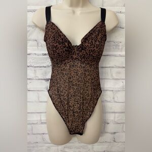 Curvy Kate USA 32G Cool Cat Plunge‎ Bodysuit Brown Leopard Unlined Underwire New